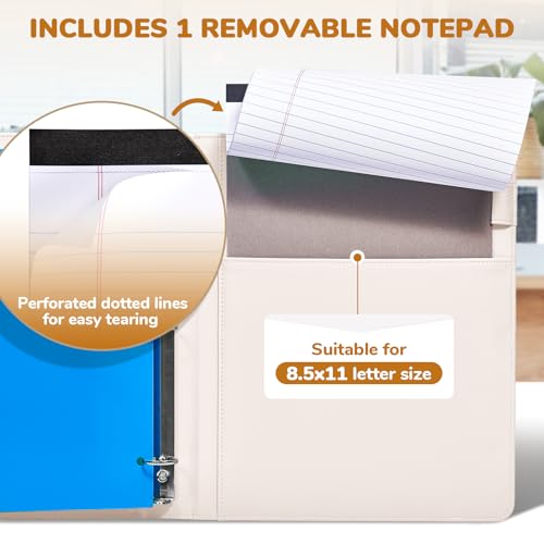 JoyCat 3 Ring Binder Clipboard with Storage,12.4"x10.2" Magnetic Clipboard Folder with 5 Subject Folders,Refillable Lined Notepad (11" x 8.5"),Ideal for School Office Nursing(Beige) - color: Beige