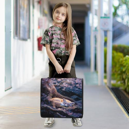 3 Ring Zipper Binder Fox Cherry Blossom Tree Binders Bag with Shoulder Strap 500 Sheets Paper Organizer Trapper Keeper Documents Storage File Folder for School Office - color: A2391
