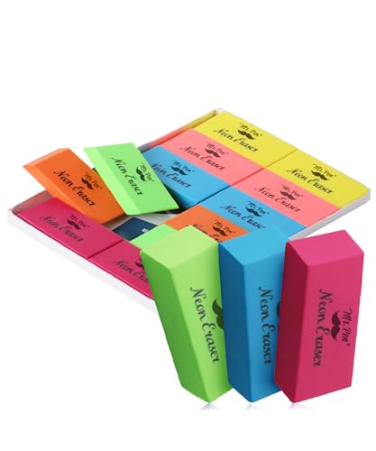 Mr. Pen- Pencil Eraser Bulk, 12 Pack, Neon Colors | Bulk Large Latex Free Block Erasers for School, Office, Art Sketching, Homework, Exams, Clean Smudge-Free Correction - color: Neon, size: 12 Pack