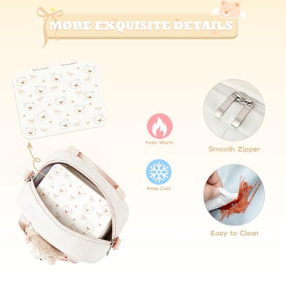 ACESAK Backpack for Girls with Bento Box - 4 PCS Cute Girls Backpack with Lunch Box, Pencil Case & Bento Box Set - 43oz Leakproof Lunch Box Kids Snack Containers Set Back to School Supplies (Beige) - color: Beige