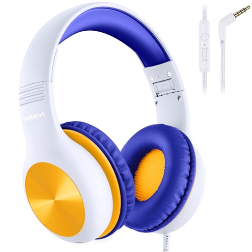 Nabevi Kids Headphones with MIC, Over-Ear Headphones for Kids with Cord, HD Sound, Safe Volume Limit, Sharing Function, Kid Headset for Boys Girls, Toddler Headphone for School, Tablet, White Orange - color: White Orange
