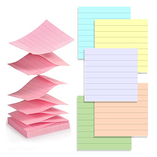 ZYTIN Pop Up Sticky Notes Lined 3x3 inch, Easy to Post Sticky Notes with Lines, 600 Sheet, Pink Purple Blue Yellow Green Orange Color, Office Accessories - color: Pastel Color