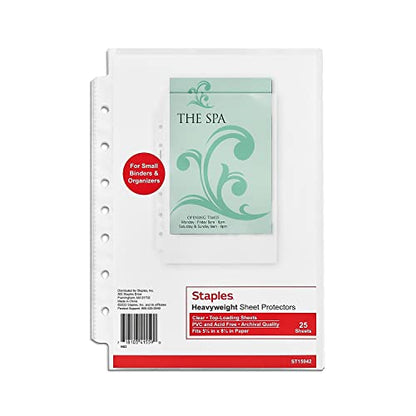 Staples 5-1/2" x 8-1/2" Sheet Protectors – Clear Page Protectors for Binders, 25-Pack - style: 25 Pack