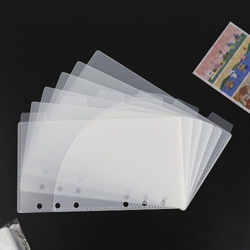 Mogoostry 12pcs A6 Binder Pocket 6Tabs Cash Envelopes with Label Sticker A6 Budget Sheets 2 Pockets Binder Divider Inserts Frosted Money Organizer - color: 12pcs Frosted Envelope