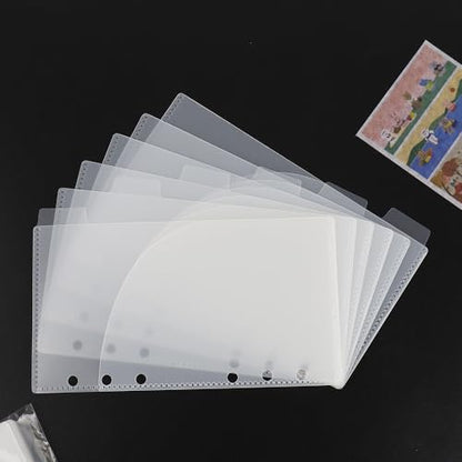 Mogoostry 12pcs A6 Binder Pocket 6Tabs Cash Envelopes with Label Sticker A6 Budget Sheets 2 Pockets Binder Divider Inserts Frosted Money Organizer - color: 12pcs Frosted Envelope