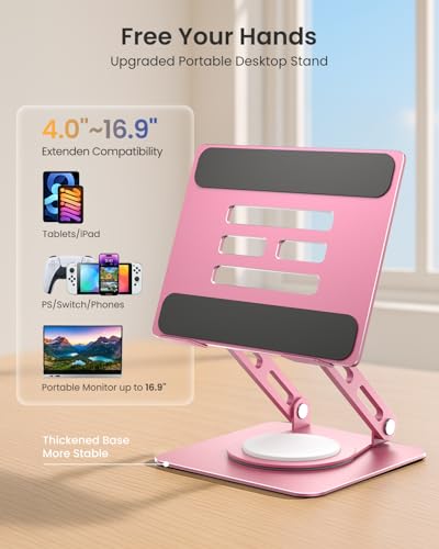LOXP Metal Tablet Stand, 360 Rotating iPad Stand with Heavy-Duty Base, Tablet Holder Compatible with 4.7-16.9" Device, iPad Pro Air Mini, Kindle, Surface Tablet, Portable Monitors - Pink - color: Pink