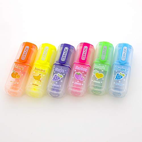BAZIC PRODUCTS Fruit Scented Mini Highlighters, Chisel Tip, 6 Count | fruit-scented fluorescent mini highlighters; compact; Quick-dry; non-toxic ink; ASTM D-4236