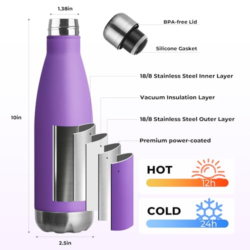 MEWAY 17oz Sport Water Bottle 8 Pack Vacuum Insulated Stainless Steel Leak-Proof Double Wall Cola Shape Water Bottle,Keep Drinks Hot & Cold (Purple,8 Pack) - color: Purple
