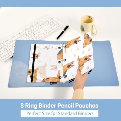Gredecor 3 Ring Binder Pencil Pouch, Cute German Shepherd Dog White Zippered Pen Case Pouches with Clear Window, 2 Pack Stylish Office & School Supplie - color: Cute German Shepherd Dog White