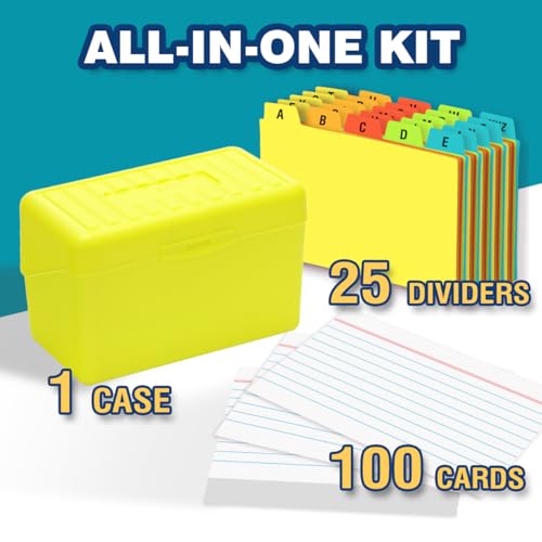 H4D 3x5 Index Card Holder with 100 Index Cards and 25 Dividers, Lime Green | 3x5 Inch Plastic Box, Heavyweight 3x5 Index Cards, Plastic 3x5 Index Card Dividers, Snap Closure Lid - color: Lime Green, size: 3"x5"