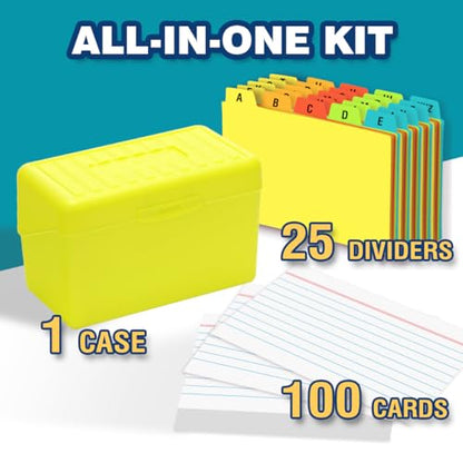 H4D 3x5 Index Card Holder with 100 Index Cards and 25 Dividers, Lime Green | 3x5 Inch Plastic Box, Heavyweight 3x5 Index Cards, Plastic 3x5 Index Card Dividers, Snap Closure Lid - color: Lime Green, size: 3"x5"