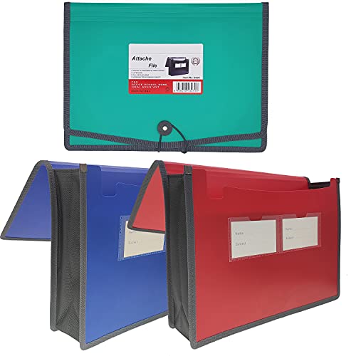 Premium Quality Plastic Expanding File Folder Document Organizer, 3.5" Expansion, A4 Letter Size for Home School Office Organization, 3 Pack (RED/Blue/Green) - color: Red/Blue/Green
