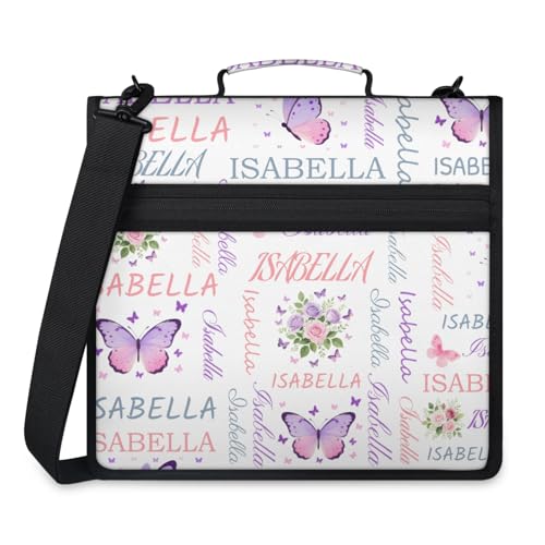 Custom Butterfly Flower 3 Ring Binder with Zipper, Personalized Name Large Capacity File Folder, Multiple Pockets & Storage Organizer - color: White Pink