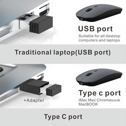 HOTDREAM Bluetooth Wireless Rechargeable Mouse for MacBook Pro/Air/iPad Air/iPad Pro/Laptop/Tablet/iPhone/PC, Bluetooth 5.2/3.0 and 2.4GHz Dual Mode Mouse (Gray) - color: Gray