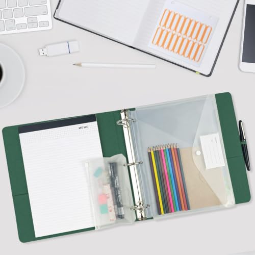 3 Ring Binder with Clipboard,2 Inch Binders with Notepad&5 Dividers with Pockets, Labels,PU Clipboards for School Office(Green,Letter Size) - color: Green, size: Letter Size -2 Inch