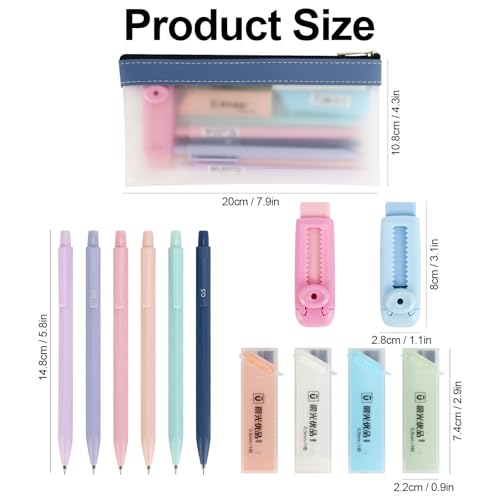 Mechanical Pencil Set - 6PCS 0.5mm Cute Pastel Mechanical Pencils, 2Push-Pull Retractable Eraser with 80PCS HB 0.5 Lead Refill and Clear Zipper bag Pencil Kit for Art, Drawing Pencils for Sketching - color: Pink
