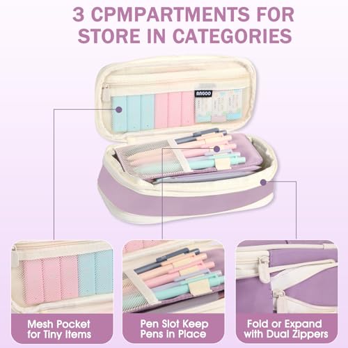 Aesthetic School Supplies with Cute Pencil Case, 12x Pastel Mechanical Pencils 0.5 & 0.7mm with 720x HB Leads, 4x Erasers and 1x Sticky Note, Suitable for Writing, Drafting Drawing Sketching(purple) - color: Purple