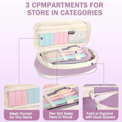 Aesthetic School Supplies with Cute Pencil Case, 12x Pastel Mechanical Pencils 0.5 & 0.7mm with 720x HB Leads, 4x Erasers and 1x Sticky Note, Suitable for Writing, Drafting Drawing Sketching(purple) - color: Purple