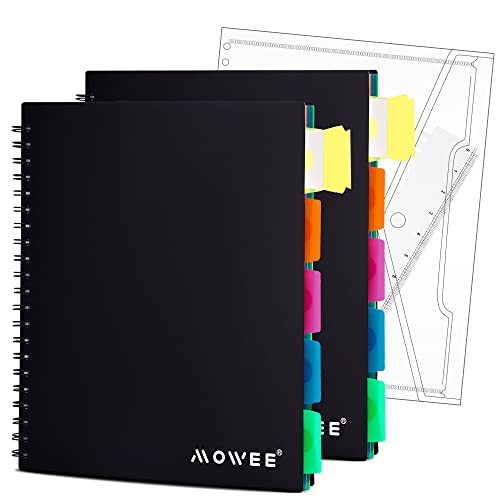 5-Subject Spiral Notebook, College Ruled, with Pocket & Tab Dividers | 200 Pages, 11" Ruler, 8.5"x11" 2PCBlack, Pocket Dividers with Tab Labels, for Writing Journal, Home, Office & School Supplies - color: 8.5x11Black