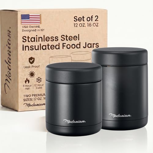 Stainless Steel Insulated Food Jar Set of 2 (16oz + 12oz) | Wide Mouth | Soup Thermo for Hot Food Lunch Container | Thermal LunchBox | Insulated Soup Bowl | Hot and Cold Lunch Box for Adults | Black - color: Z-Black Panther