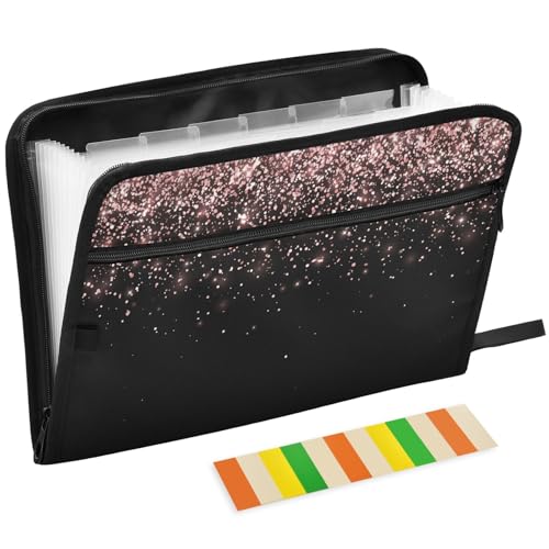 Gredecor Rose Gold Black Glitter Expanding File Folder 13 Pockets Shimmer Expandable Filing Folders Accordion Document Files Organizer for A4 Letter Size Paper - color: Glitter
