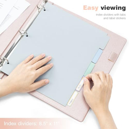 Ospelelf 3 Ring Binder with Clipboard, 1 Inch Leather, Letter Size (8.5" x 11"), Clipboard Binder with 5 Tab Dividers, Rose Gold - color: Rose Gold, size: Letter Size - 1 Inch