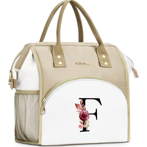 Initial Lunch Bag Women, Cooler Insulated Lunch Bag, Large Adult Leakproof Lunch Box for Picnic Work, Personalized Tote Bag, Birthday Gifts/Mother's Day Gifts, Letter F. - color: F