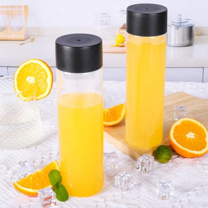 zmybcpack 12 Pack 400ml Plastic Juice Bottle with Black Lid Dishwasher Safe | Heat-Resistant Plastic Smoothie Sensory Bottles, Reusable Bulk Beverage Containers for Juice, Milk - size: 13.5oz 12pack