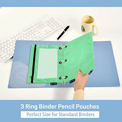 Binder Pouches,Navy Green Pencil Pouch for 3 Ring Binder 2 Pack Clear Pencil Bag with Zipper for Office School Supplies - color: Navy Green