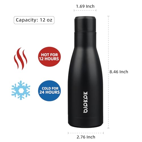 BJPKPK 12oz Water Bottles Stainless Steel Double Wall Vacuum Insulated Small Water Bottles for Travel,Midnight Black - color: Midnight Black, size: 12 Ounces