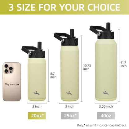 Konokyo 20oz Insulated Stainless Steel Water Bottle with 3 Lids, Leakproof BPA-Free Bottle with Straw Lid, Sip Lid and Flex Cap for Gym, Travel, School, Office, Macaron Green - color: Macaron Green, size: 20 Ounces