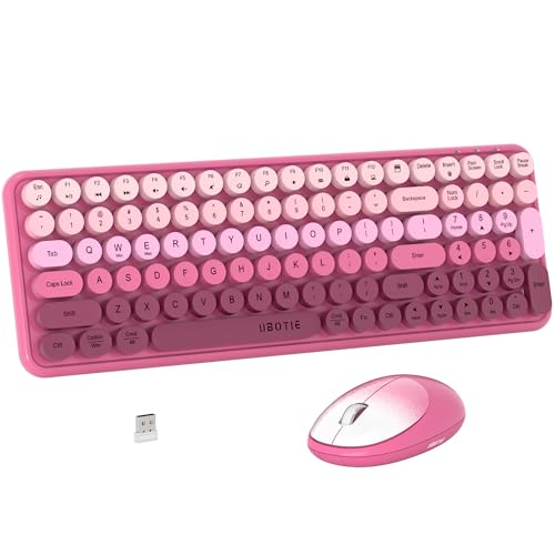 UBOTIE Wireless Keyboards and Mouse Combo (Rosy Gradient) | Colorful Gradient Rainbow Color Retro Typewriter Flexible Keyboard, 2.4GHz Connection and Optical Mouse for PC Wins Mac - color: Rosy Gradient