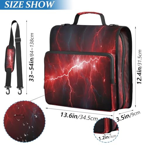 Red Lightning Zipper Binder 3 Ring with Shoulder Strap and Handle Multiple Pockets Expanding File Folder Organizer