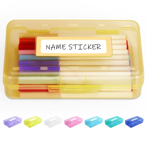 Sooez Pencil Box with Personalized Sticker,Large Hard Pencil Case Organizer | Clear Plastic Crayon Box for Girls and Boys, Colored Marker Organizer, Small Plastic Containers/Bins with Lids, Art Supply - color: Orange