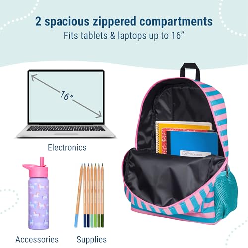 Wildkin 16-inch Kids Backpack – Durable, Padded & Spacious School Bag for Boys & Girls - Pink Stripes - color: Pink Stripes