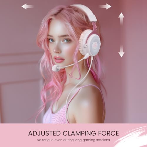EKSA E900 Gaming Headset with Microphone - PC Headset with Detachable Noise Canceling Mic, 3D Surround Sound, Wired Headphone for PS4, PS5, Xbox, Computer, Laptop, Switch, Handheld - color: Pink