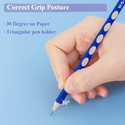 M&G 50 Pcs Triangular Pencils for Kids, Triangular Pole with Grip Correction 2B Pencils, Graphite Wood Pencils with Smooth Writing for School, Office Supplies, Painting, Sketching, Weddings, Party - style: 50pcs Blue 2B