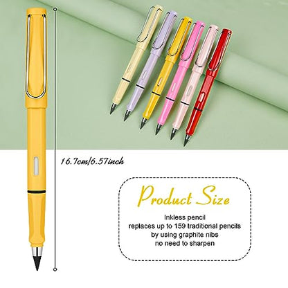 Ainiv Inkless Pencil Forever Pencil, 6 Sets Infinity Pencil Everlasting Pencil with Eraser, Reusable Infinite Pencil with Extra 6 Replaceable Nibs, Endless Pencil for Home Office School Supplies - color: 6 Sets Multicolor