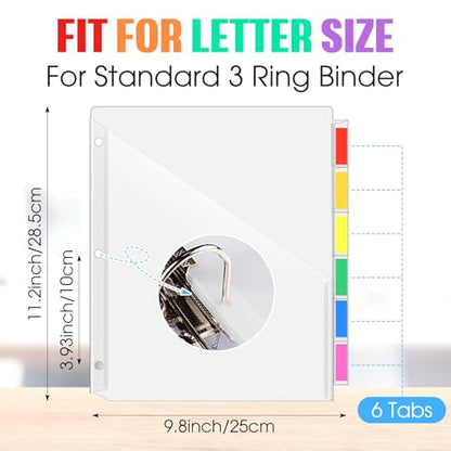 Chuangdi 20 Sets Binder Dividers with Tabs Pockets 6 Tab Plastic Dividers for 3 Ring Binder for School Office Document Organizers Protection (Clear) - color: Clear