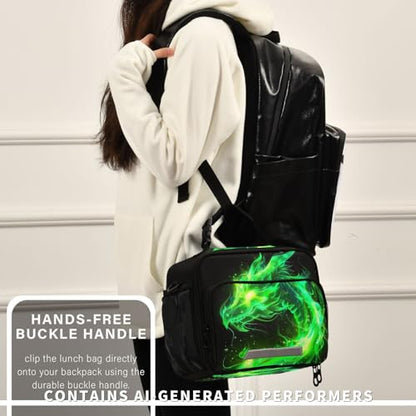 Green Flame Dragon Kids Lunch Box Insulated Lunch Bags Cooler Tote Bag with Removable Shoulder Strap for Boy Girl Student 20856151 - color: Green Dragon
