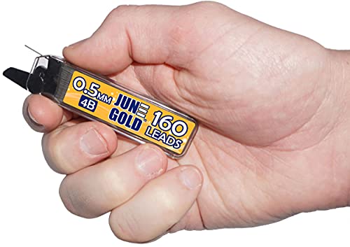 June Gold 0.5 mm, 640 Lead Refills, 4B, 4 Dispensers/w 160 Pieces Each | Fine Thickness, Break Resistant Graphite, Elegant Dispensing Mechanism - color: 4b Graphite, style: 0.5 mm