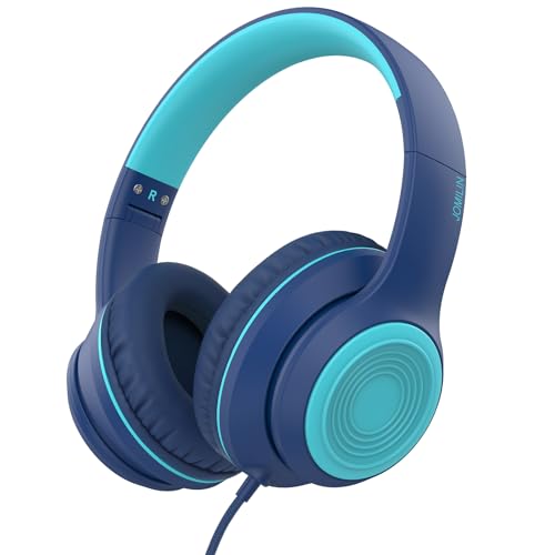 JOMILIN A8 Wired Over-Ear Headphones with Microphone, Lightweight Folding Portable Headset with 1.5M No-Tangle Cord, 3.5mm Plug in Headphones for Smartphone Tablet Computer MP3 / 4 (Blue) - color: Blue