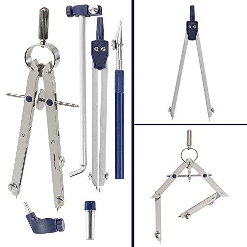Pacific Arc Spring Bow Compass with Extension bar, ruling Pen, 6 inch Divider, Universal Adaptor, 6 inch Break Leg, and Replacement Lead. - style: Deluxe