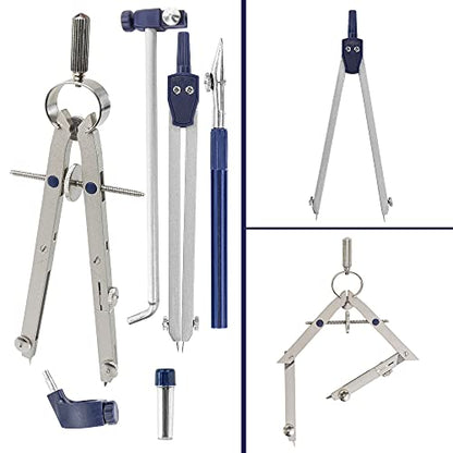 Pacific Arc Spring Bow Compass with Extension bar, ruling Pen, 6 inch Divider, Universal Adaptor, 6 inch Break Leg, and Replacement Lead. - style: Deluxe