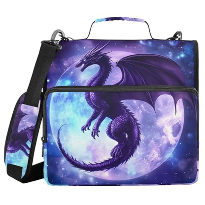 3 Ring Zipper Binder with Shoulder Strap Dragon Moon 2 Inch Zippered Binder Bag 500 Sheet Capacity Multi Pockets for School Supplies - color: Multi14