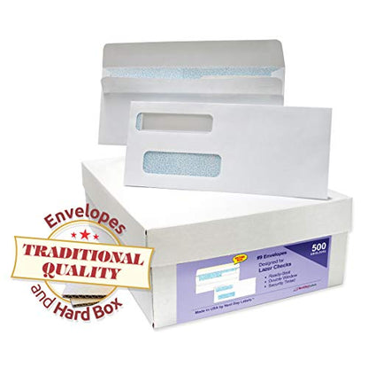 NextDayLabels #9 Double Window Check Envelopes - 500 Pack Ready-Seal Security Tinted Envelopes for QuickBooks, Sage 100, Blackbaud Checks - Self-Sealing Laser-Compatible - Made in USA - size: #9 Envelope-500 Pack
