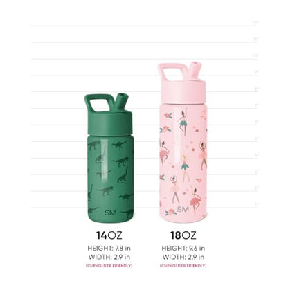 Simple Modern Kids Water Bottle & Toddler Cup | 14oz | Ballerina | Insulated Stainless Steel Toddler Water Bottle, Kids Tumbler with Straw | Spill Proof for School, Girls Boys | Pink Ballerina - color: -Pink Ballerina, size: 14 Ounces