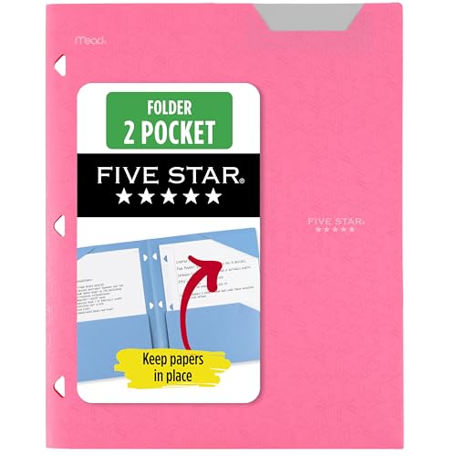 Five Star 2-Pocket Folder, Plastic Folder with Stay-Put Tabs, Fits 3-Ring Binder, Holds 8-1/2" x 11" Paper, Prom Pink (333420R) - color: Prom Pink