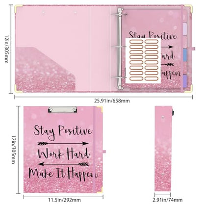 3 Ring Binder 2 Inch Round Ring Binder with 6 Tab Dividers，Cute Clipboard with Storage(Stay Positive) - color: Stay Positive, size: 2" Binder with Dividers