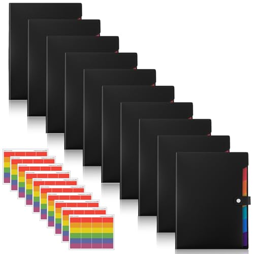 10 Pack Expanding File Folders with Stickers, Accordion-File-Organizer 7 Pocket Folder Organizer, A4 Letter Size Portable Paper Document Bill Receipt Organizer